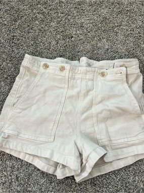Pilcro Cream High-Waist Button Pocket Shorts